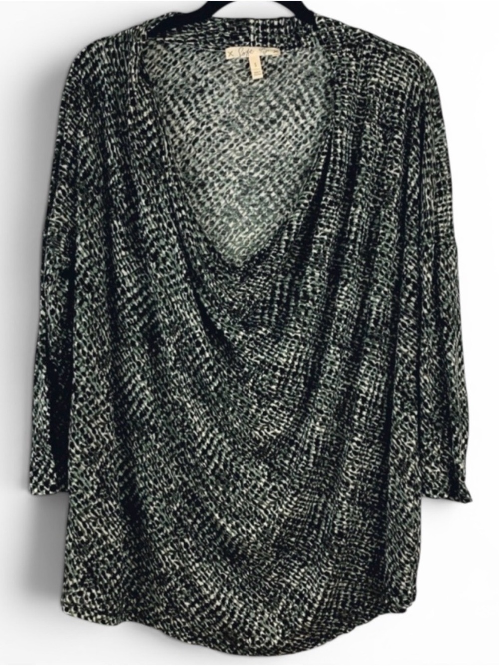 Soft Joie Black and White Draped Cowl-Neck Top, Small